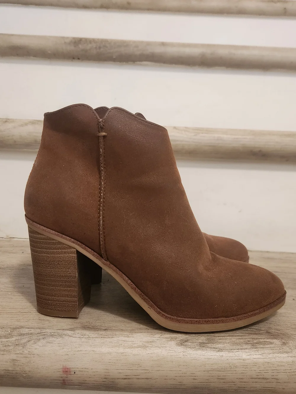 MIA Chestnut Brown Suede Ankle Booties with Block Heel